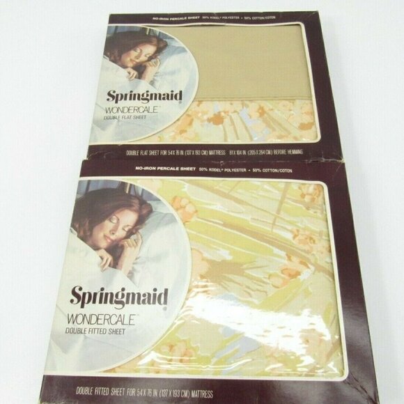 Vintage Double Sheet Springmaid Wondercale Oasis No Iron Percale New Flat Fitted - Picture 2 of 7